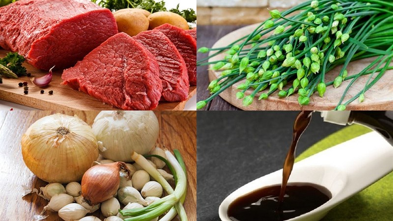 Nguyên liệu món ăn bông hẹ xào thịt bò, bông hẹ xào gan heo