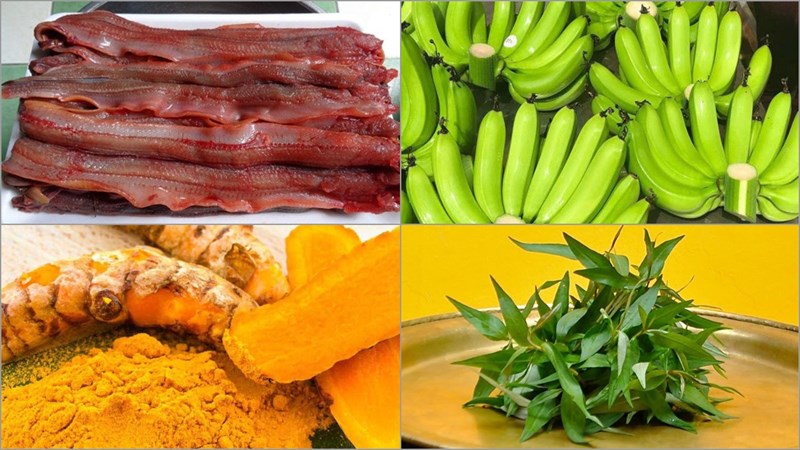 Nguyên liệu món ăn lươn xào chuối xanh