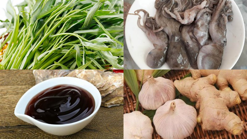 Nguyên liệu món ăn bạch tuộc xào rau muống