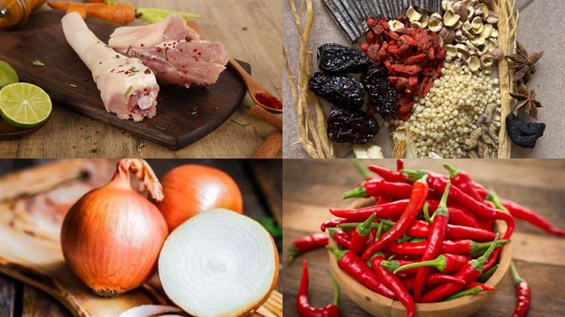 Nguyên liệu món ăn đuôi heo hầm thuốc bắc