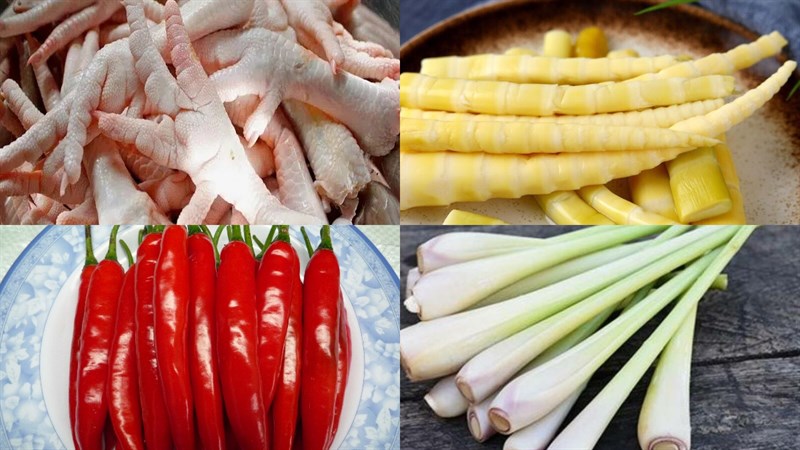 Nguyên liệu món ăn chân gà rút xương xào măng chua