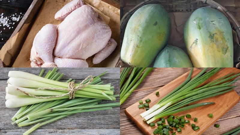 Nguyên liệu món ăn gà hầm đu đủ