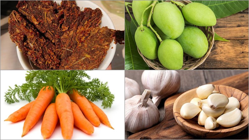 Nguyên liệu món ăn gỏi xoài bò khô