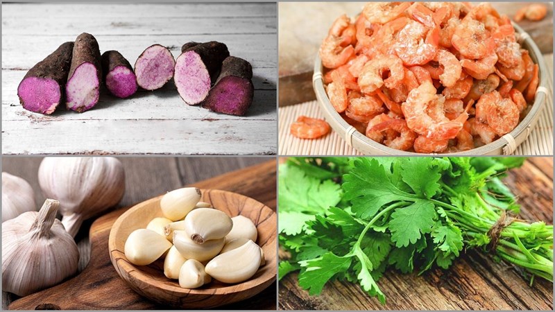 Nguyên liệu món ăn 2 cách nấu canh khoai mỡ tôm khô và sườn heo