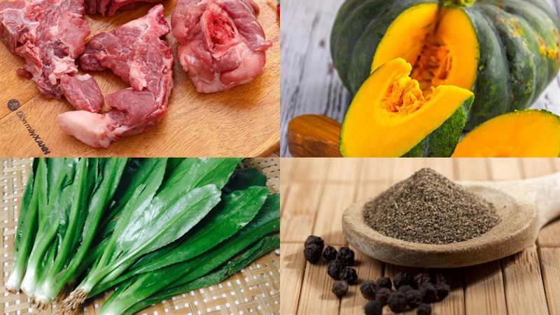 Nguyên liệu món ăn canh bí đỏ hầm xương