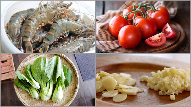 Nguyên liệu món ăn tôm xào cà chua rau cải