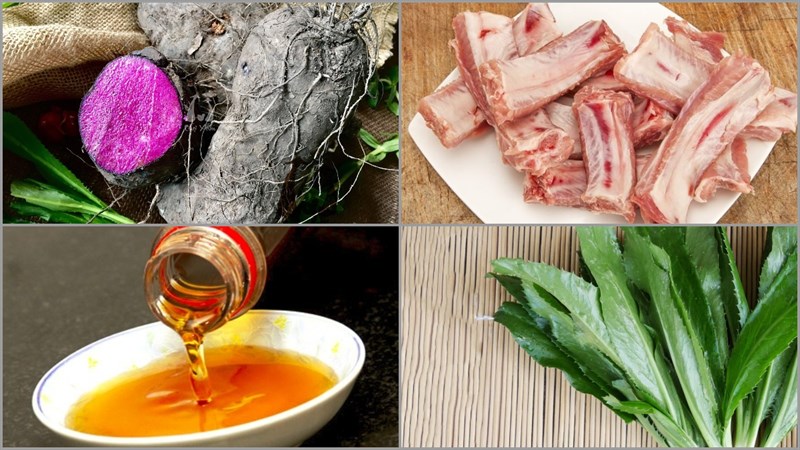 Nguyên liệu món ăn 2 cách nấu canh khoai mỡ tôm khô và sườn heo