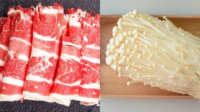 Nguyên liệu món ăn bò cuộn nấm kim châm bằng nồi chiên không dầu