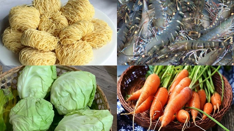 Nguyên liệu món ăn mì xào tôm