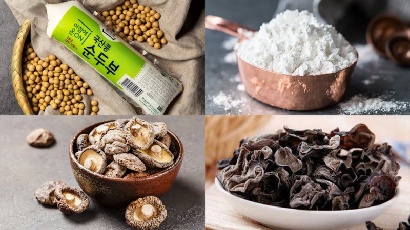 Nguyên liệu món ăn 3 cách làm đậu hũ non sốt nấm đông cô (nấm hương) chay