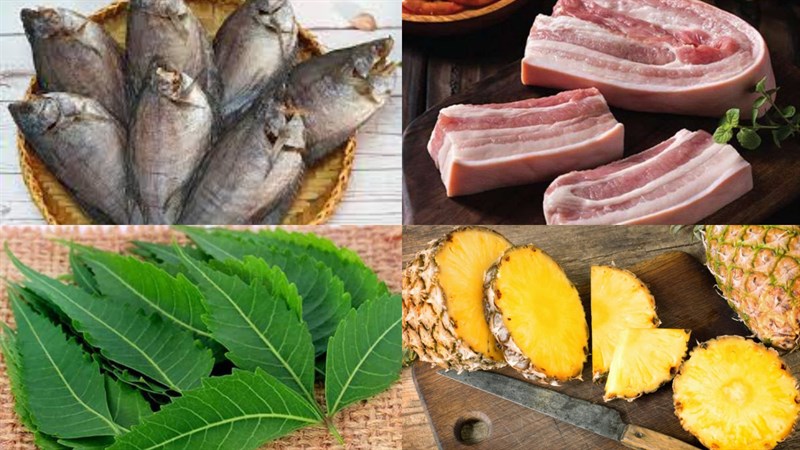 Nguyên liệu món ăn gỏi sầu đâu khô cá sặc