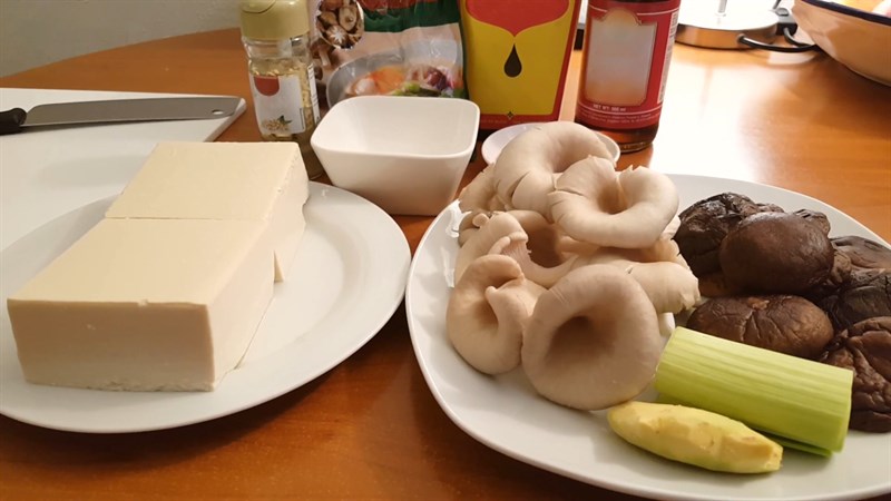 Nguyên liệu món ăn 3 cách làm đậu hũ non sốt nấm đông cô (nấm hương) chay