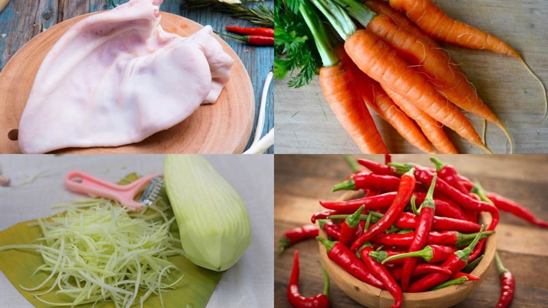 Nguyên liệu món ăn tai heo sốt thái