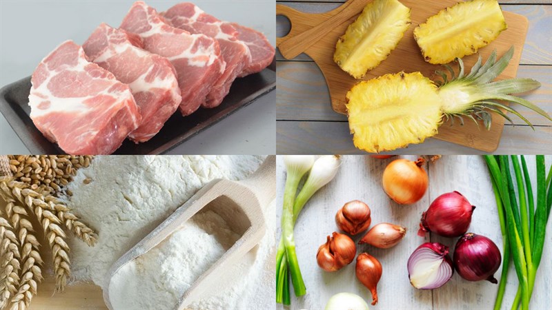Nguyên liệu món ăn thịt heo xào dứa