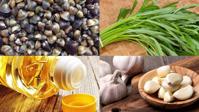 Nguyên liệu món ăn hến xào rau muống, hến xào bầu, hến xào bắp cải