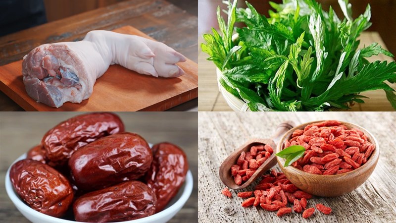 Nguyên liệu món ăn chân giò hầm ngải cứu