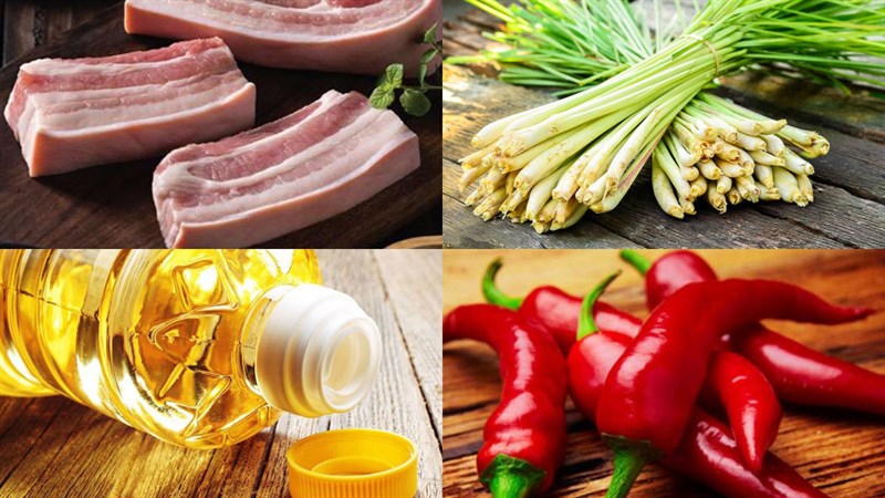 Nguyên liệu món ăn ba rọi chiên sả ớt bằng nồi chiên không dầu