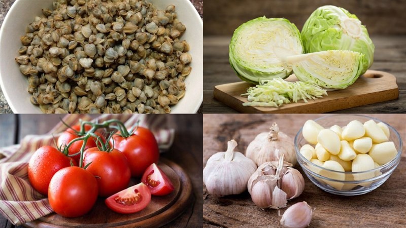 Nguyên liệu món ăn hến xào rau muống, hến xào bầu, hến xào bắp cải