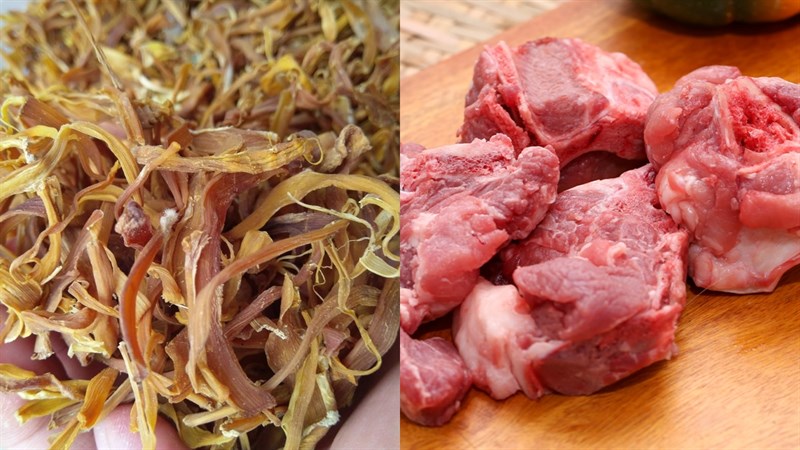 Nguyên liệu món ăn măng khô hầm xương bằng nồi áp suất