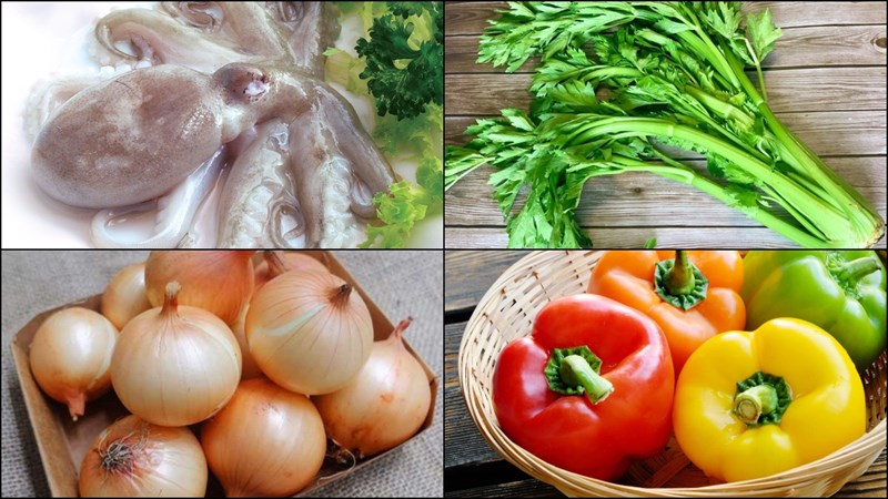 Nguyên liệu món ăn bạch tuộc xào cần tây, bạch tuộc xào hành gừng