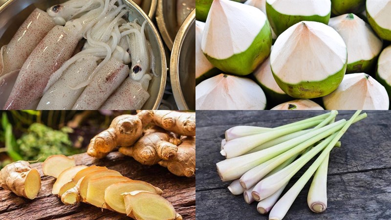 Nguyên liệu món ăn mực hấp nước dừa