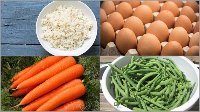 Nguyên liệu món ăn cơm rang bằng nồi chiên không dầu
