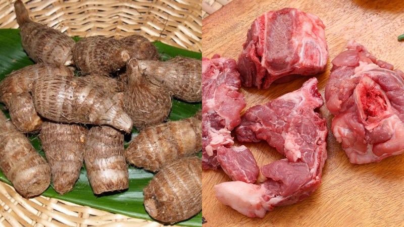Nguyên liệu món ăn canh khoai sọ hầm xương