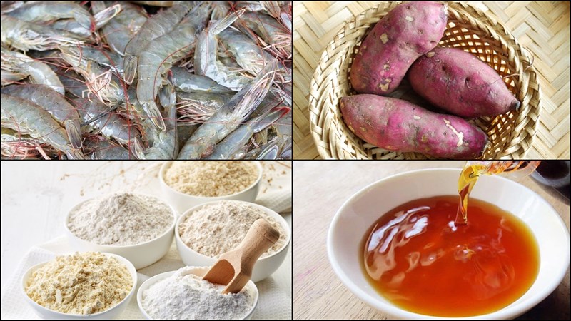 Nguyên liệu món ăn bánh tôm chiên khoai lang, bánh tôm chiên khoai lang (công thức được chia sẻ từ người dùng)