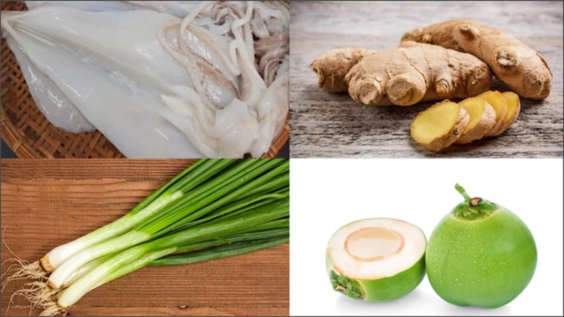 Nguyên liệu món ăn mực một nắng hấp gừng