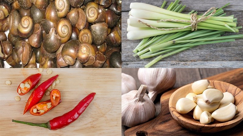 Nguyên liệu món ăn ốc lác hấp sả chấm nước mắm cay và nước mắm sữa