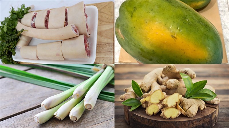 Nguyên liệu món ăn đuôi bò hầm sả, đuôi bò hầm sả với đu đủ