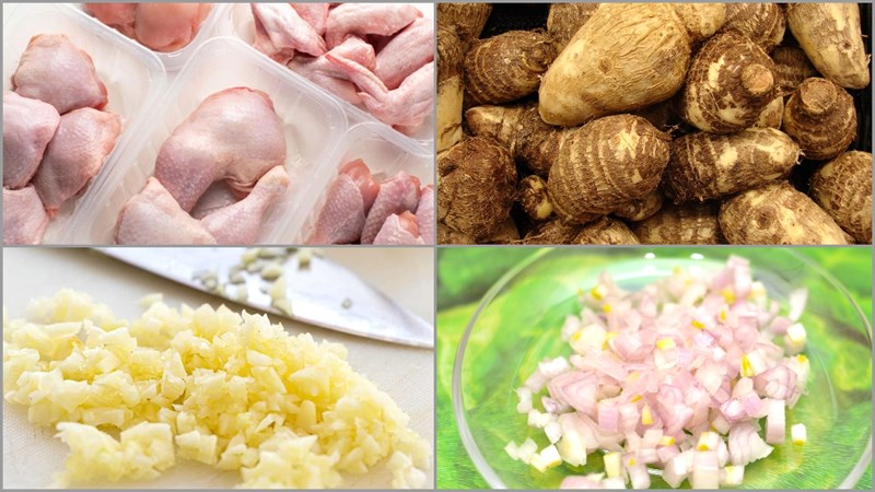 Nguyên liệu món ăn 2 cách nấu canh khoai sọ thịt gà và xương heo