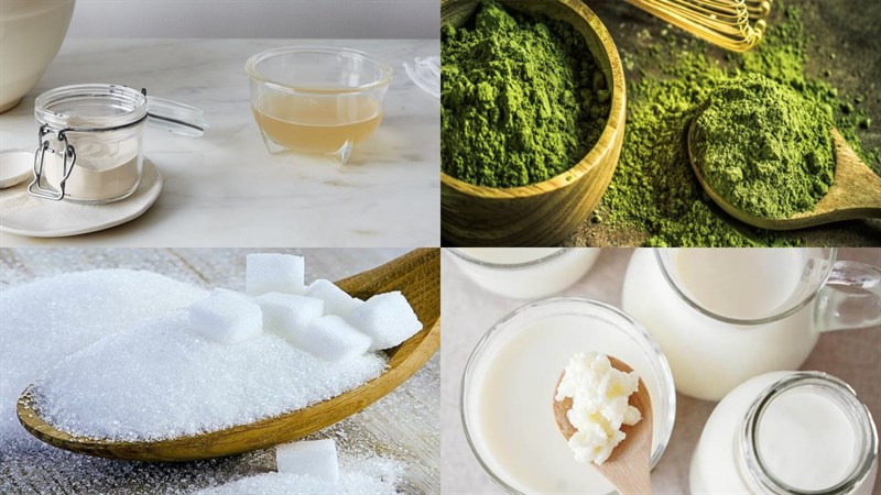 Nguyên liệu món ăn thạch sữa chua truyền thống, thạch sữa chua matcha, thạch sữa chua hạt é