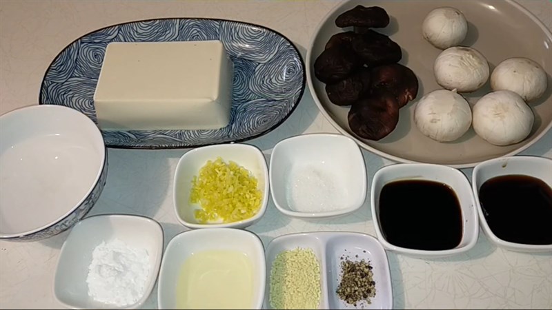 Nguyên liệu món ăn 3 cách làm đậu hũ non sốt nấm đông cô (nấm hương) chay
