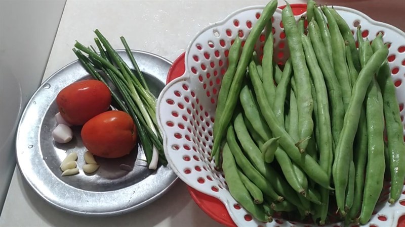 Nguyên liệu món ăn đậu que xào cà chua, đậu que xào cà tím