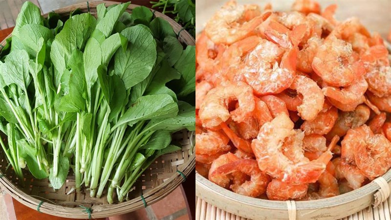 Nguyên liệu món ăn canh cải ngọt tôm khô