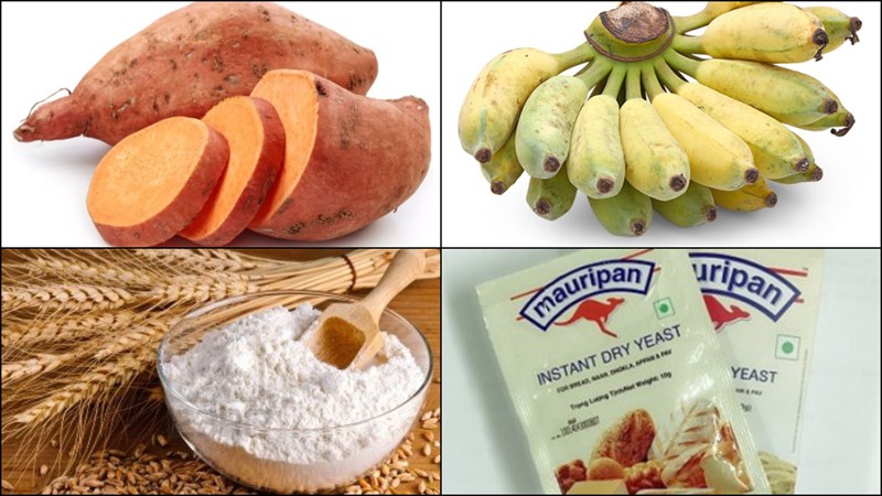 Nguyên liệu món ăn bánh chuối khoai chiên giòn, bánh chuối khoai dừa chiên