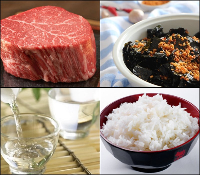 Nguyên liệu món ăn cơm thăn bò rong biển
