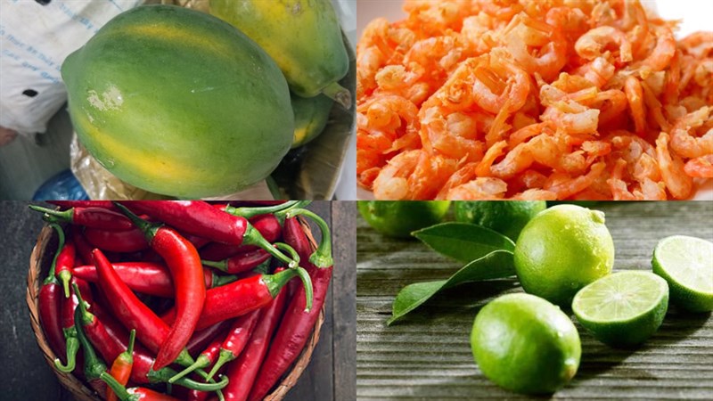 Nguyên liệu món ăn gỏi đu đủ tôm khô