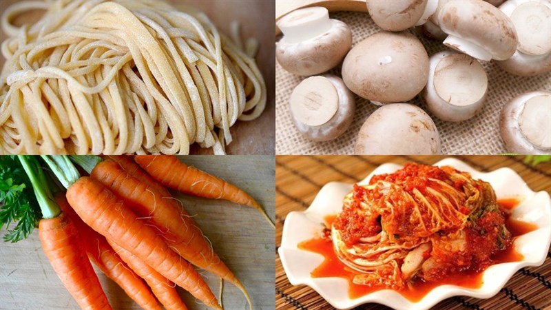 Nguyên liệu món ăn mì xào kim chi rau củ