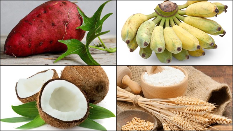 Nguyên liệu món ăn bánh chuối khoai chiên giòn, bánh chuối khoai dừa chiên
