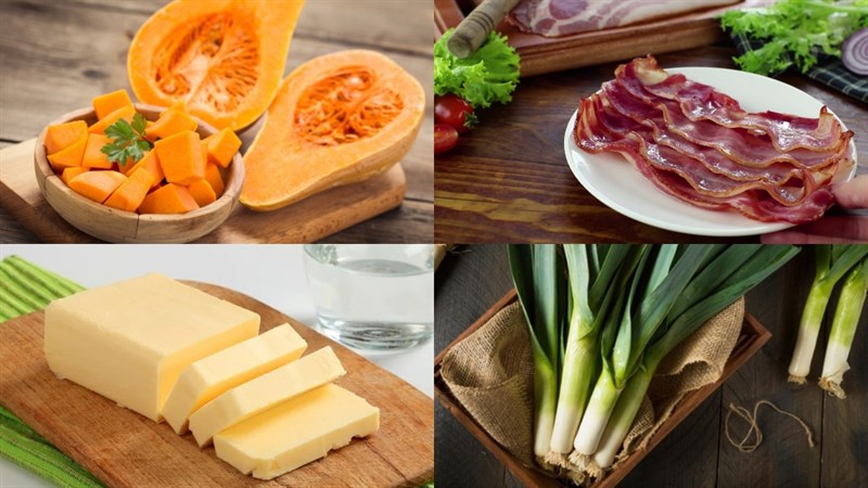 Nguyên liệu món ăn bí đỏ xào thịt xông khói