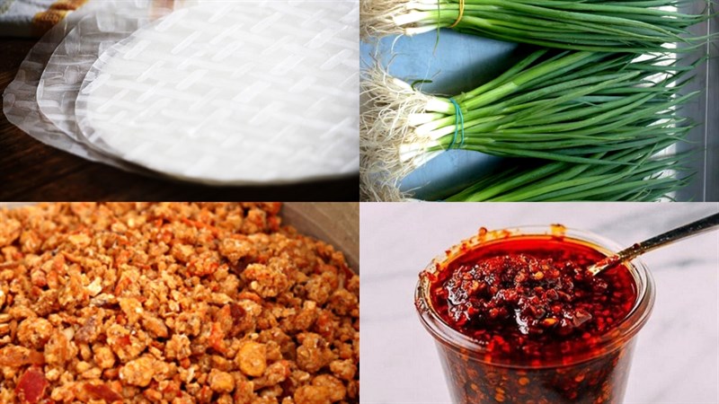 Nguyên liệu món ăn bánh tráng trộn mỡ hành