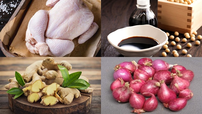 Nguyên liệu món ăn gà hấp riềng sả và gà hấp nước tương