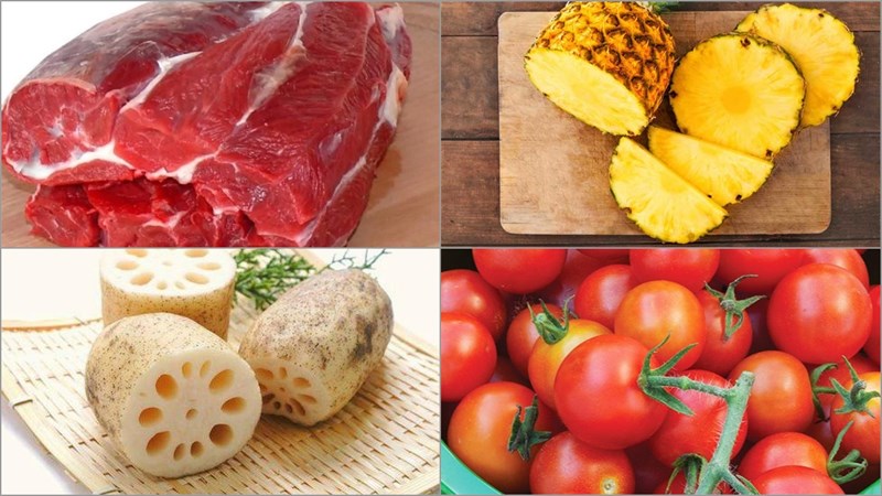 Nguyên liệu món ăn 3 cách làm bắp bò kho măng, sả ớt và thơm (dứa)