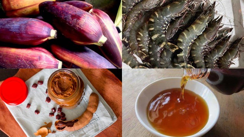 Nguyên liệu món ăn canh bắp chuối nấu tôm và nấu sườn