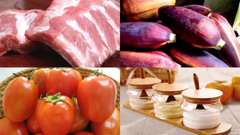 Nguyên liệu món ăn canh bắp chuối nấu tôm và nấu sườn