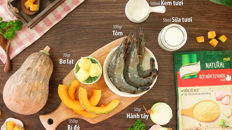 Nguyên liệu món ăn súp tôm bí đỏ