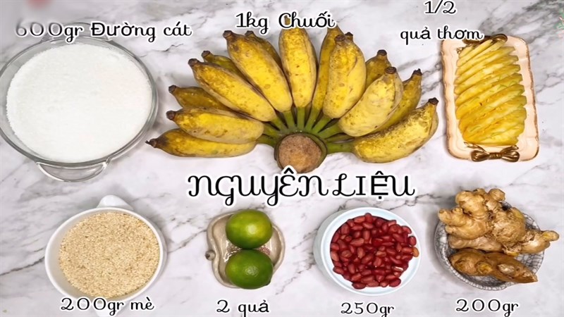 Nguyên liệu món ăn kẹo chuối cuộn thơm