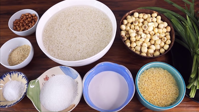 Nguyên liệu món ăn xôi hạt sen lá dứa